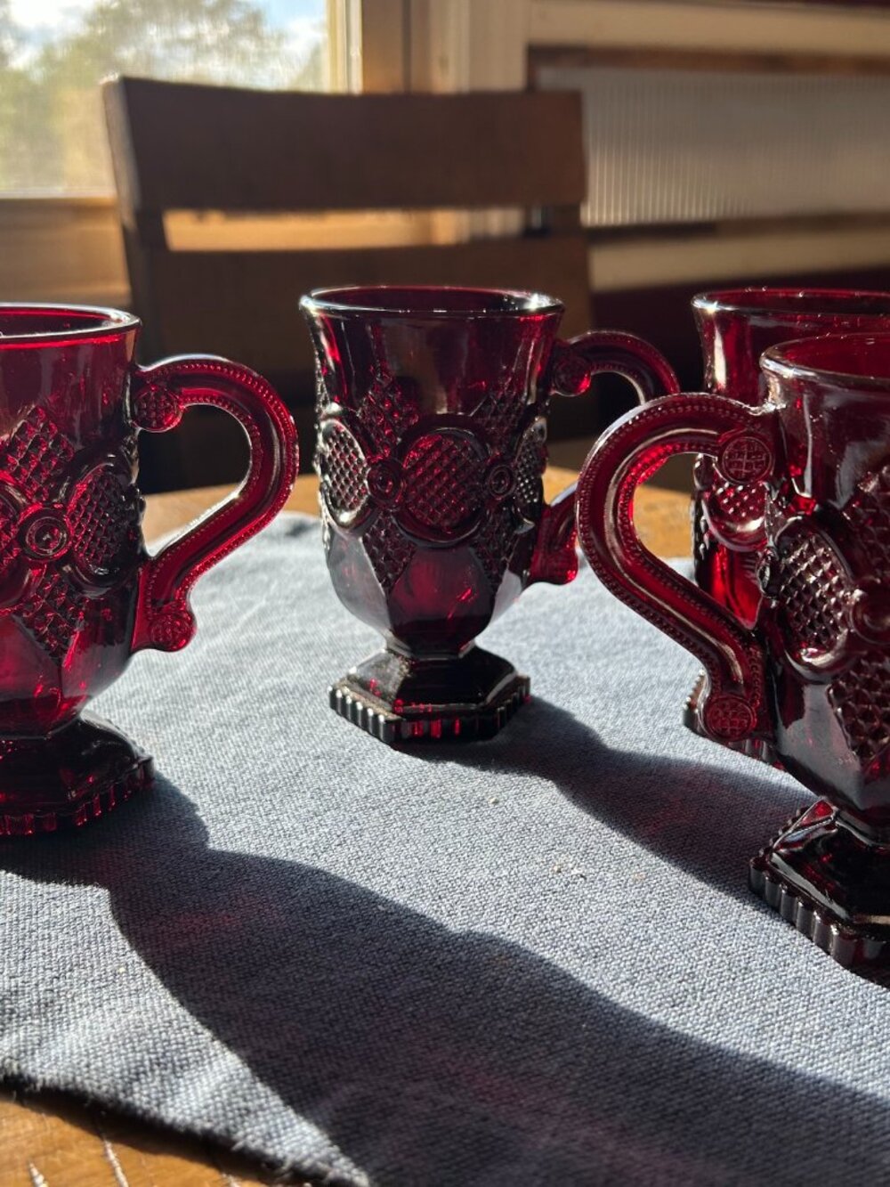 Set of 4 Vintage Ruby Red Glass Footed Goblets Avon 1876 Cape Cod Collection